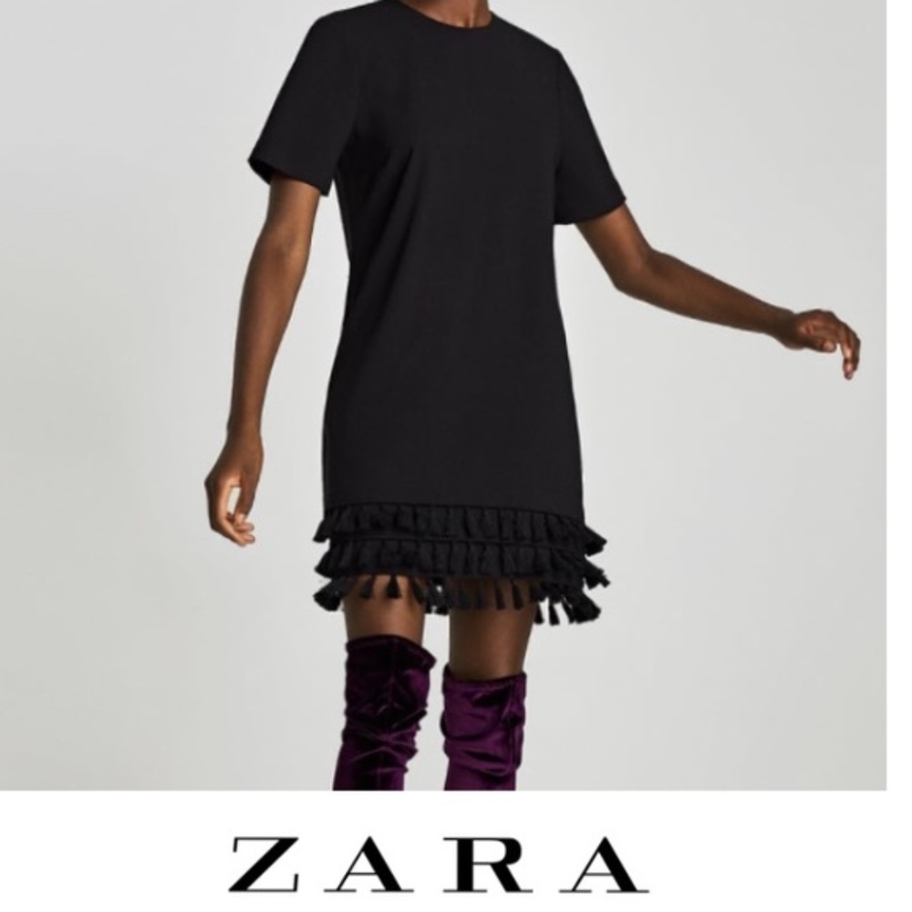 Zara Black dress with tiered tassels